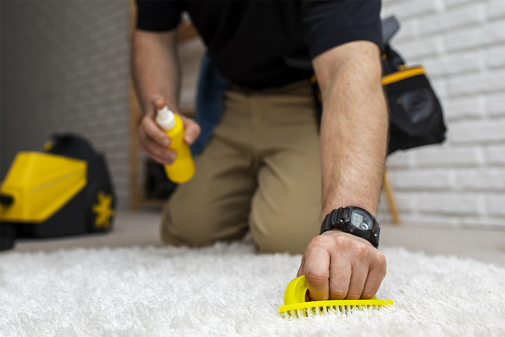 Professional wool rug cleaning using safe stain removal products and specialised tools